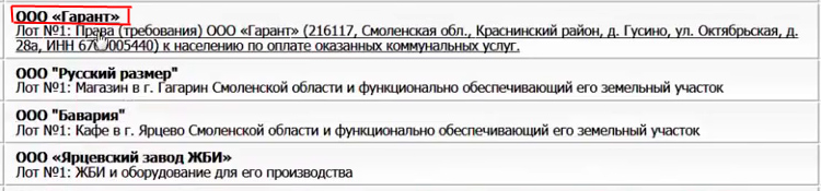 Лот коммунальные долги ООО Гарант Лот коммунальные долги ООО Гарант